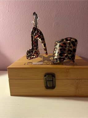 Leopard Print High Heel Earrings and Cuff Set - Brown Leopard Women's Accessory
